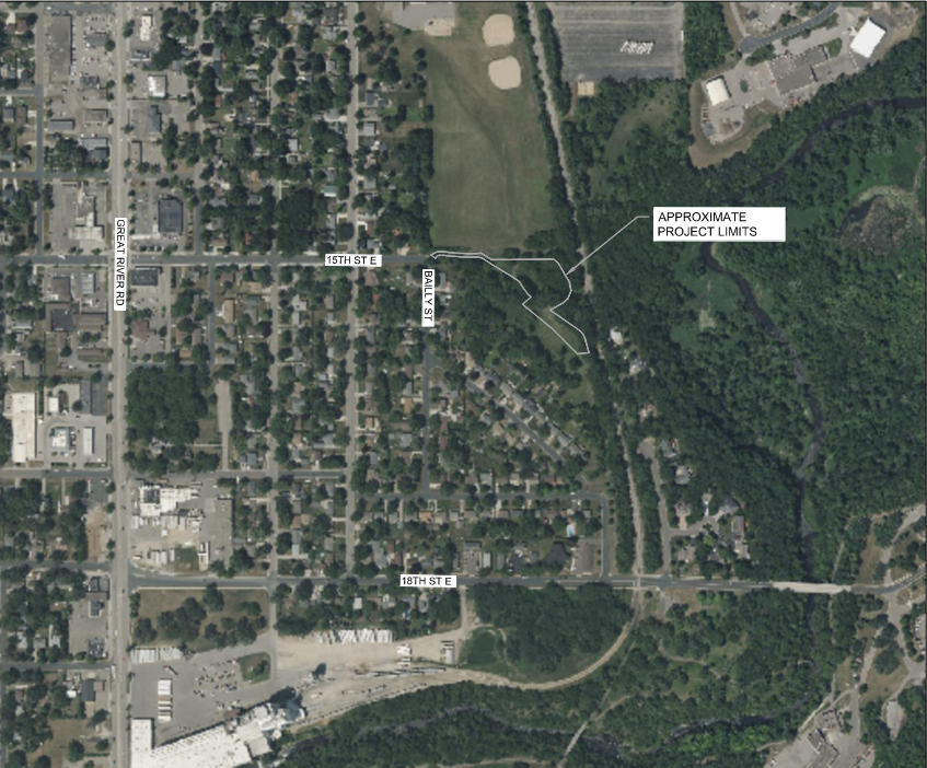 An aerial map showing the project area for 15th and Bailly Streets
