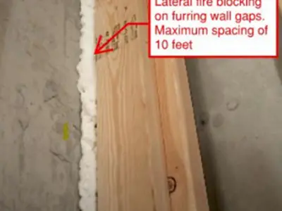 Lateral fire blocking on furring wall gaps.  Maximum spacing of 10 feet